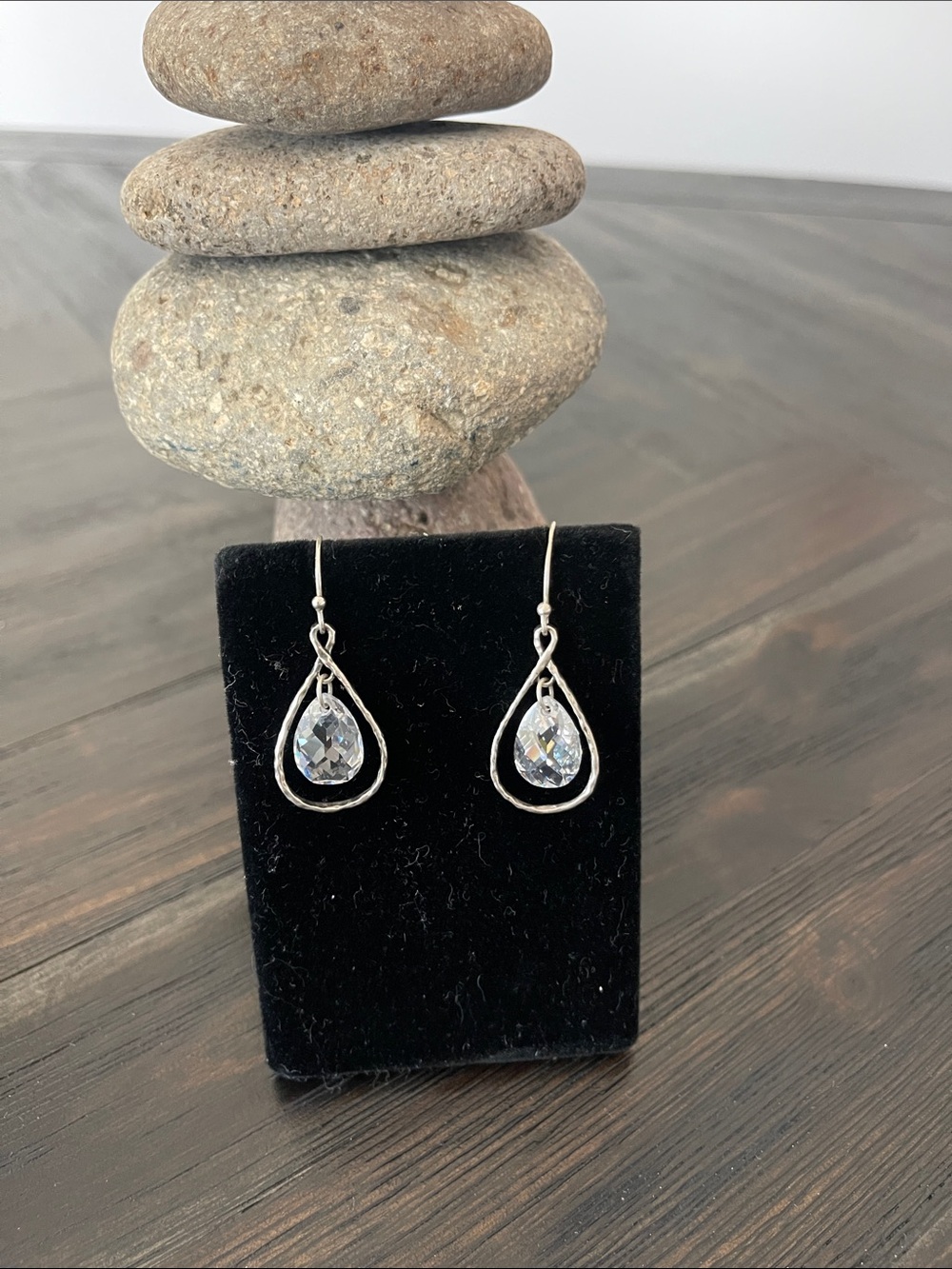 SilpadaSilver Teardrop Crystal Dangle Earrings - Clear